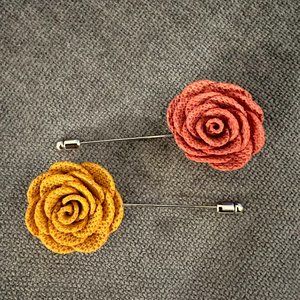Trendy Flower Lapel Pins (2) - Mustard and Salmon